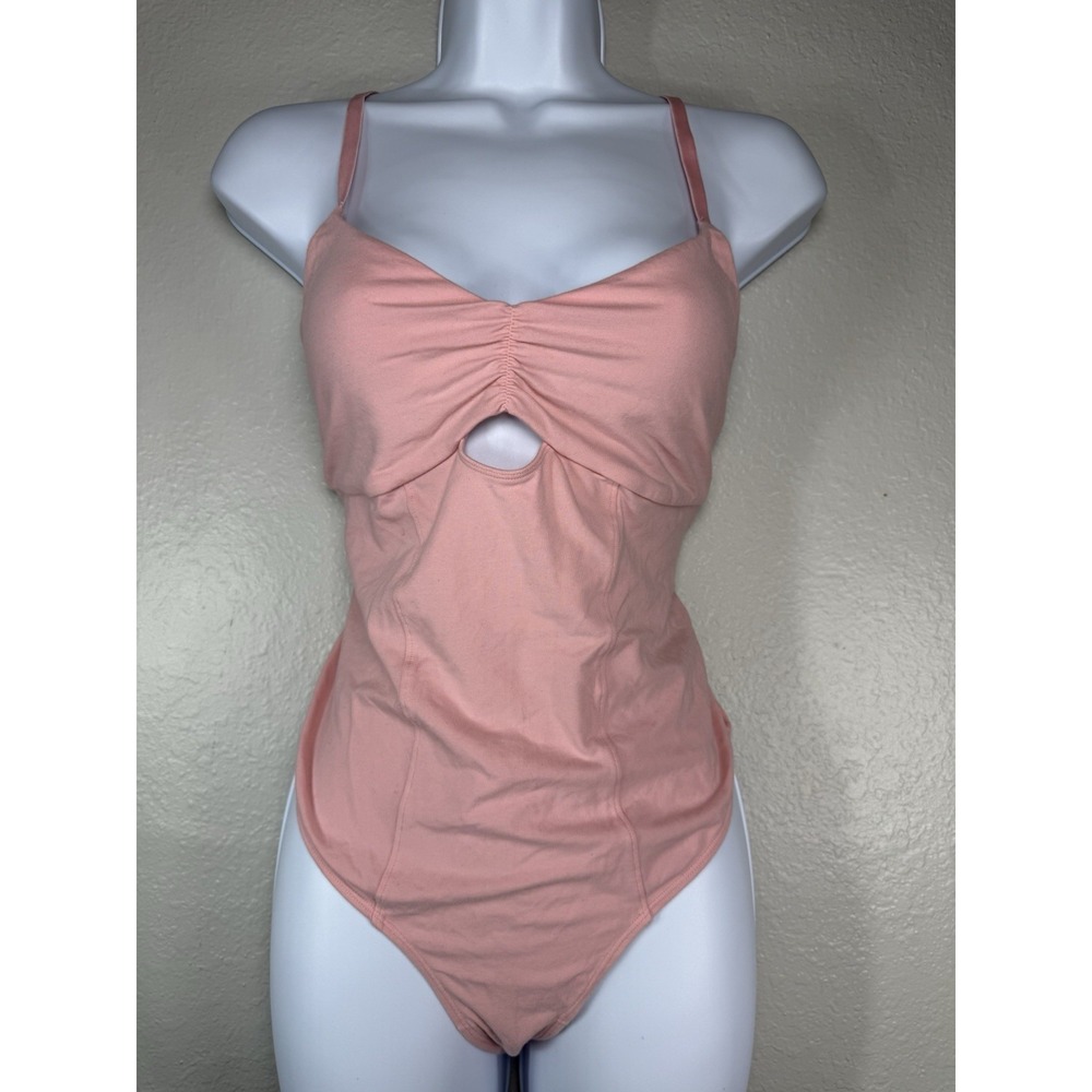 Colsie Pink Strappy Cutout Bodysuit Womens Size Large